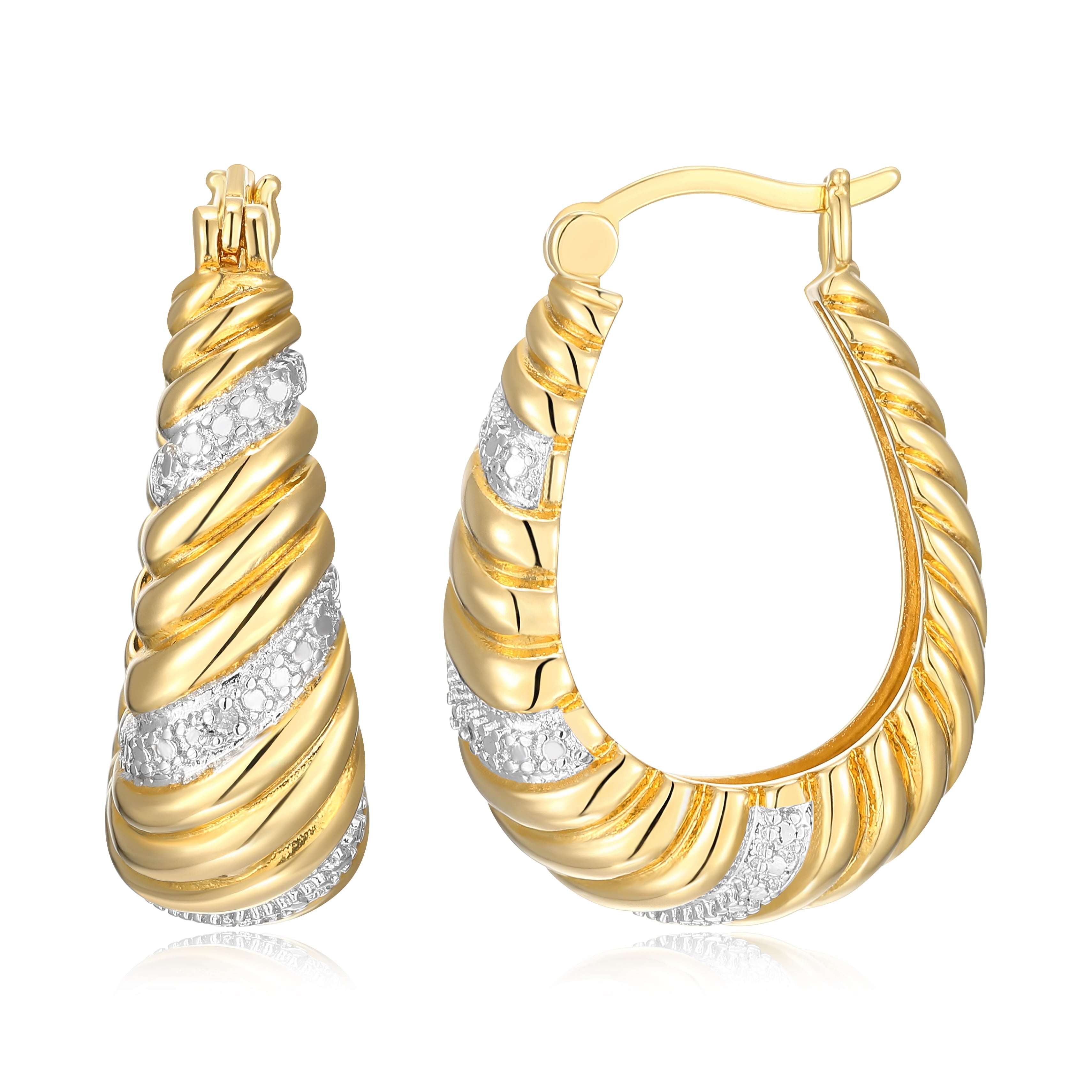 Forever Facets Diamond Accent Swirl Shrimp Earrings in Two-Tone Rhodium over Bronze, Adult Female