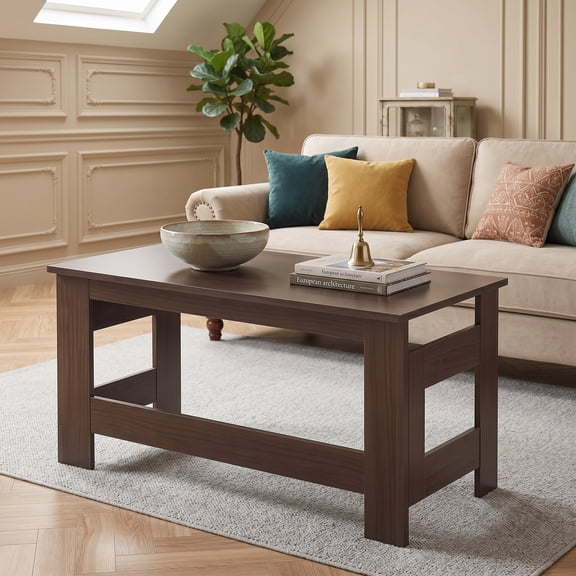 Portable Coffee Table with Foldable Legs, Modern Wood Center Table for Small Space, Living Room,Brown