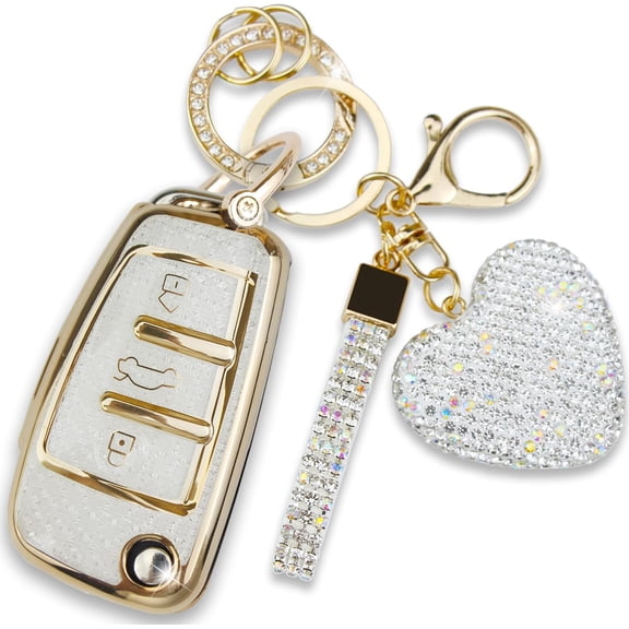 Compatible with Audi Key Fob Cover with Heart Keychain, Girly Soft TPU Car Key Shell Case for Women, Compatible with Audi A1 A3 Q3 Q7 R8 A6L TT Smart Remote Key Protector