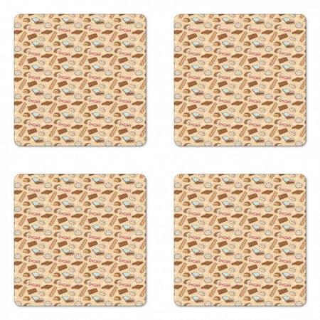 

Chocolate Coaster Set of 4 Vintage Sweets Candy Chocolate Bars and Marshmallow on Stars and Dots Background Square Hardboard Gloss Coasters Standard Size Multicolor by Ambesonne