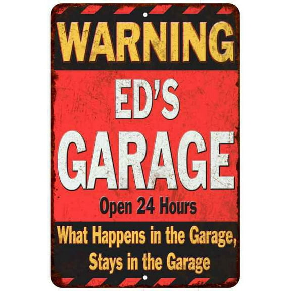 ED'S Garage Warning Man Cave Wall Decor 8 x 12 High Gloss Metal 208120030376