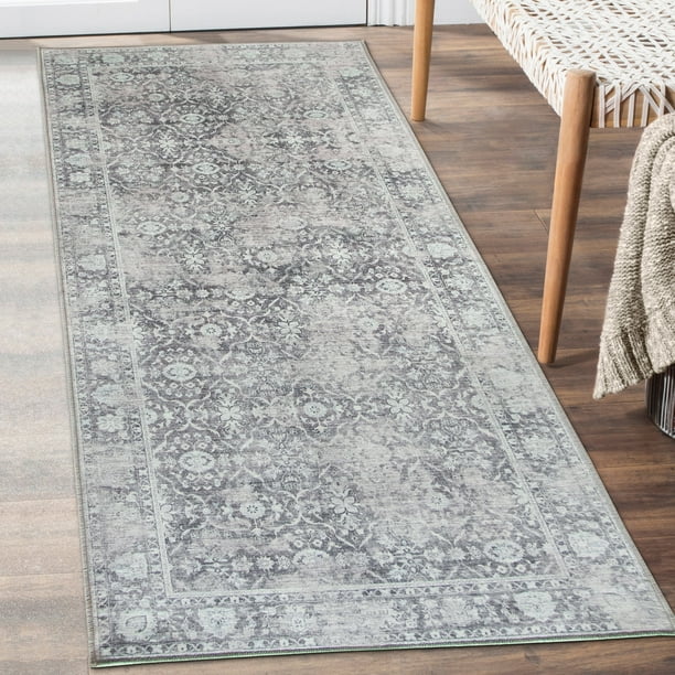 ReaLife Rugs Machine Washable Printed Vintage Distressed Trellis Gray