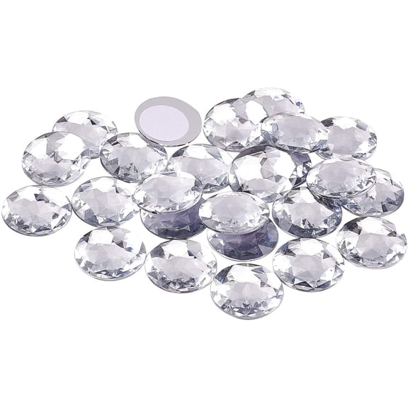 50Pcs 30mm (1.18inch) Flat Back Round Acrylic Rhinestone Self-Adhesive Plastic Circle Gems Bling Sticker Ornamental Craft Crystals for Costume Making Cosplay Jewels Invitations Crafts