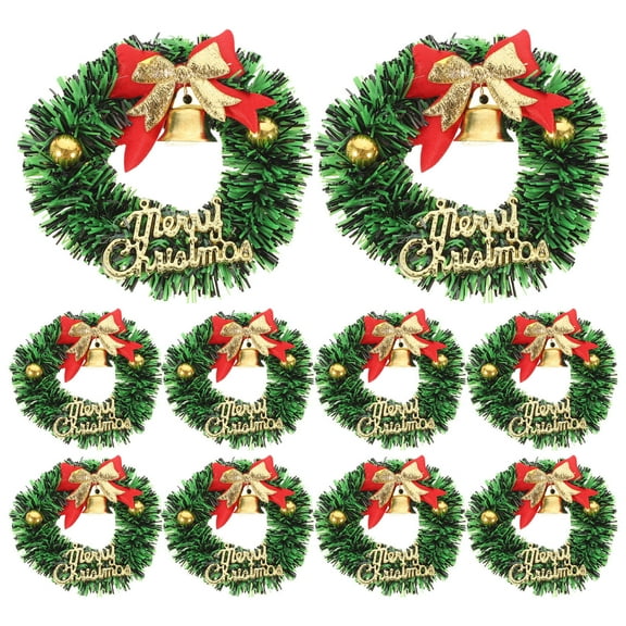 HONMEET Miniature Wreaths Crafts Christmas Wreath Green Plastic 10pcs 2.4X2.4X0.8in