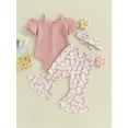 thumbnail image 3 of Bagilaanoe 3pcs Newborn Baby Girl Pants Set Short Sleeve Romper Tops + Flare Trousers + Headband 3M 6M 9M 12M 18M Infant Casual Clothes, 3 of 8