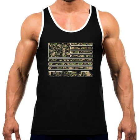 - Men's Mossy Oak Camo American Flag Tee White Trim Black Tank Top Small Black