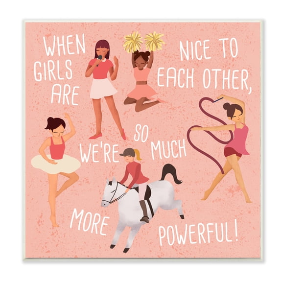 Stupell Industries Girls are More Powerful Phrase Children's Sports Illustration Wall Plaque, 12 x 12, Design by Ziwei Li