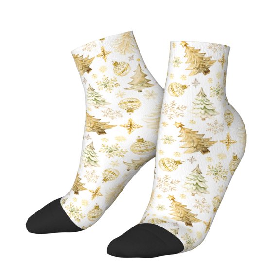 Uemuo Gold Christmas Tree Printed Crew Socks, Moisture-Wicking Socks, Athletic Socks for Men Breathable Cushion Socks Casual Sport Socks for Running Traveling