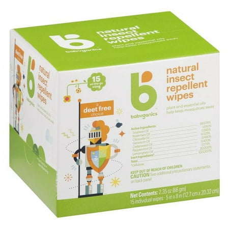 UPC: 0813277016625 | Babyganics Natural Insect Repellent Wipes  a Deet Free Choice  Wipe Dimensions: 5 Inches x 8 Inches  15 Count