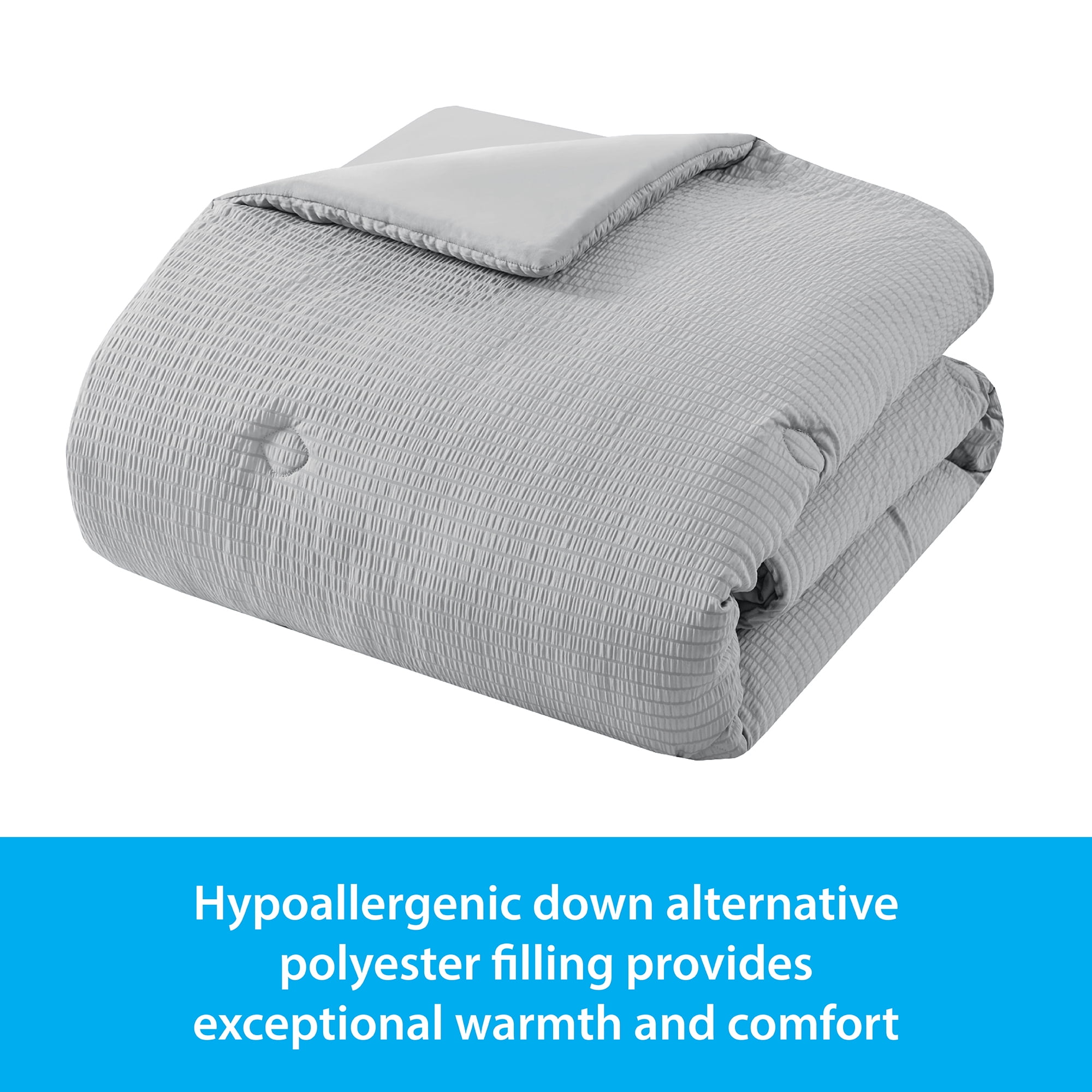 Mainstays Twin/Twin XL Comforter, Reversible Down Alternative, All-Season, Grey Seersucker