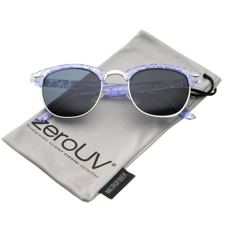zeroUV - Retro Transparent Daisy Floral Print Half-Frame Horn Rimmed Sunglasses 50mm - 50mm