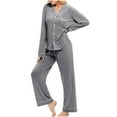 thumbnail image 3 of Simua Womens Pajamas Sets Soft 2 Piece Long Sleeve Lapel Shirts and Pant Solid Color Pj Sets Button Up Sleepwear, 3 of 7