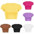 thumbnail image 5 of Womens Short Sleeve Crop Top Ladies Round Neck Stretch Plain T Shirt Tops, 5 of 7
