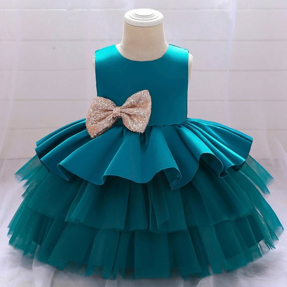 Fesfesfes 2 Piece Set Toddler Girls Dress Net Yarn Embroidery Rhinestone Bowknot Birthday Party Gown Long Dresses Headband Suit Holiday