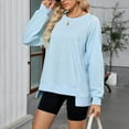 thumbnail image 2 of Womans Tops Plus Size Long Sleeve Crew Neck Solid Color Loose Lightweight Tops & Blouses for Casual Active Outdoor Gifts for Women Sky BlueL, 2 of 10
