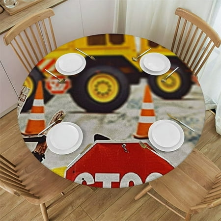 

SHERONV Premium Construction Truck Tablecloth Stain Resistant Round 38 -42