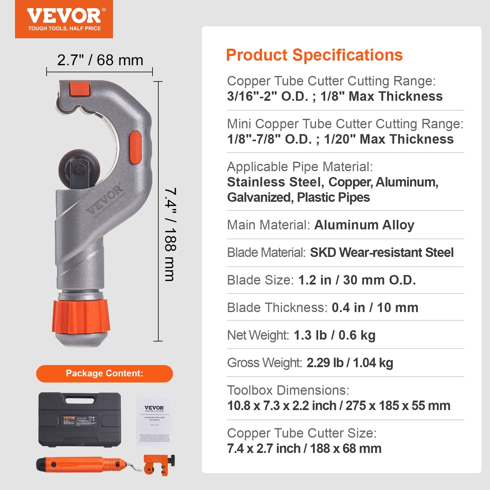 BENTISM 3PCS Tubing Cutter Set, 3/16"-2" O.D. Copper Pipe Cutter, 1/8"-7/8" O.D. Mini Tube Cutter and Deburring Tool, Heavy Duty Pipe Cutter Set