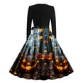 thumbnail image 3 of Wyobmus Halloween Dresses for Women Cute Vintage Long Sleeve Cocktail Swing Dress Pumpkin Printed A-Ling Party Clothes M-Multicolor, 3 of 3