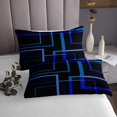 thumbnail image 3 of YST Geometric Square Bedding Queen Size Black and Navy Blue Bedspread Set, Modern Abstract Quilt Set Contemporary Rectangle Coverlet Set, Mid Century Lines Bed Set for Boys Girls, 3 of 5