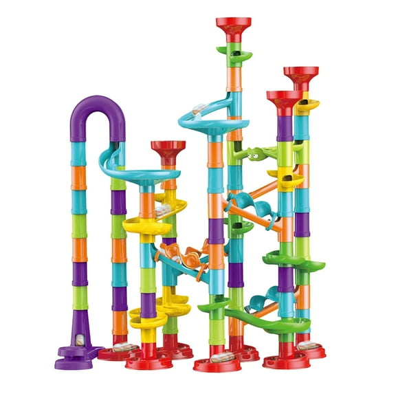 113Pcs Glowing Marble Run - Construction Building Blocks Toys with 30 Glow in The Dark Glass Marbles, STEM Educational Building Block Toy Christmas Gifts