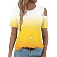 thumbnail image 5 of Womens Cold Shoulder Tops 2025 Summer Trendy Gradient/Solid Color Dressy Casual T-Shirts Crewneck Ladies Going Out Tunic Blouses, 5 of 6