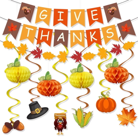 Youersen Thanksgiving Decor Set, Pre-Assembled Banner & Garland, Perfect for Home & Office Fall Decor, 12 Pcs
