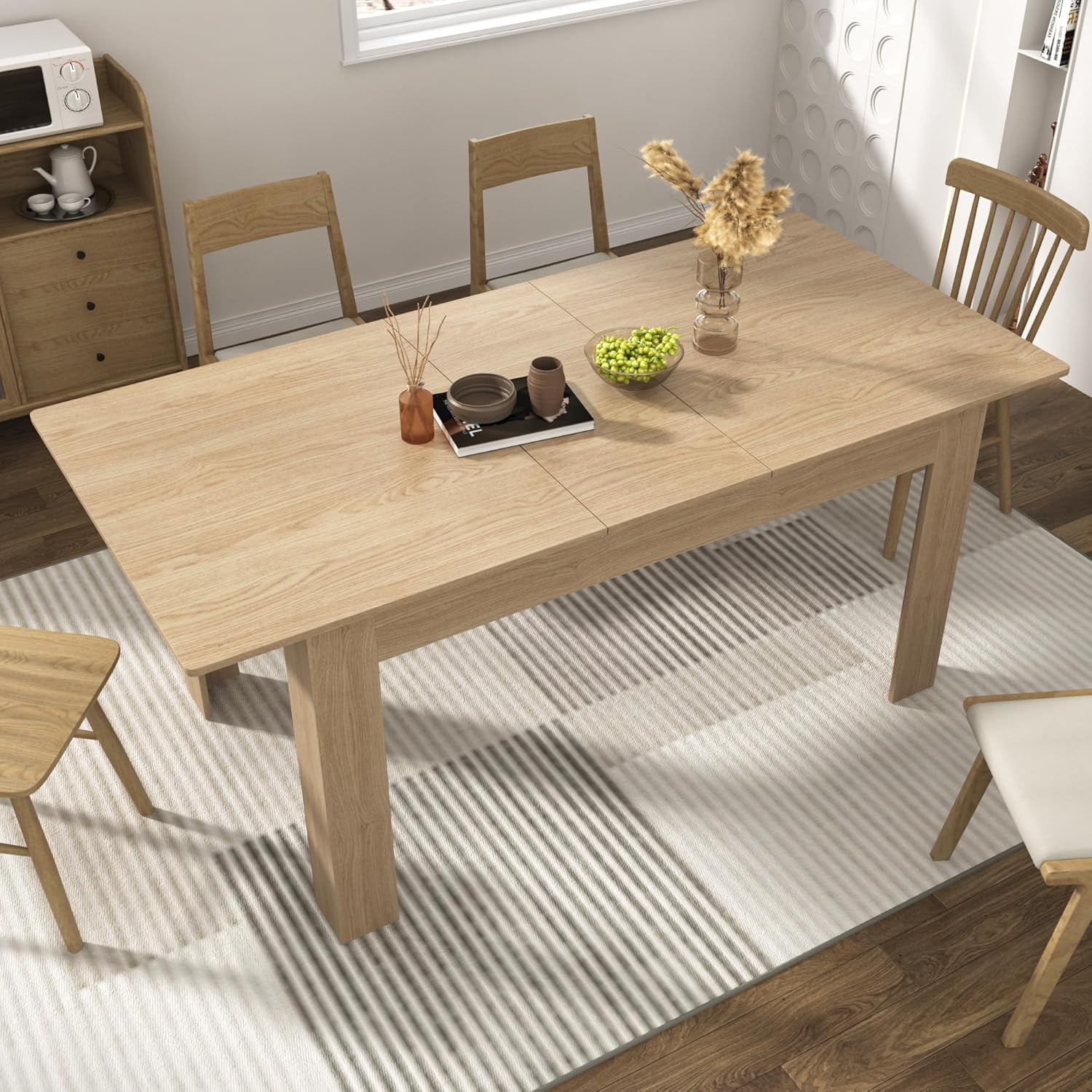 ChVans Large Mobile Extendable Dining Table for 6-10, Modern Wood Kitchen Table Rectangular Table for Dining Room, Living Room