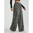 thumbnail image 5 of Women'S Plaid Leopard Print Straight Leg Pants Elastic Waist Y2K Trousers Bottoms with Pockets Leopard Black XL, 5 of 8