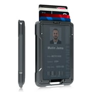 ID Card Badge Holder – Metal RFID Blocking Card Holder Wallets – Minimalist Card Wallet for Men – Gray