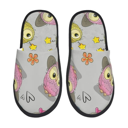Balery Cartoon Owls Slient Indoor Furry Fleece Comfort House Shoes Soft Non-Slip Home Shoes Cotton slippers House Slippers-- Medium