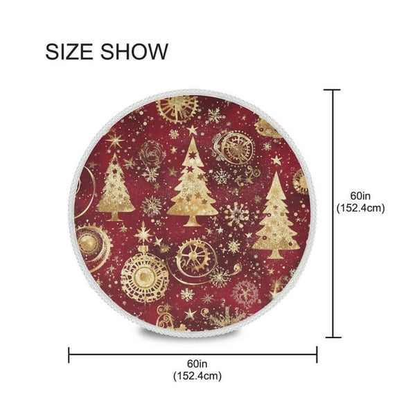 YAZAOO Round Tablecloth Gold Christmas Trees Pattern Tableclothes