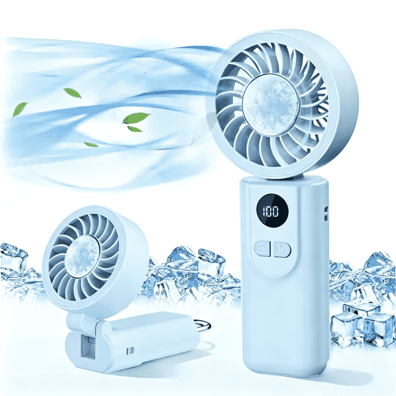 Portable Handheld Fan with Ice Cooling - 5 Gear High Speed Personal Turbo Fan Rechargeable, Up to 13 Hrs, Mini Hand Fans for Travel Essentials, Beach Vacation, Gifts for Women, Men