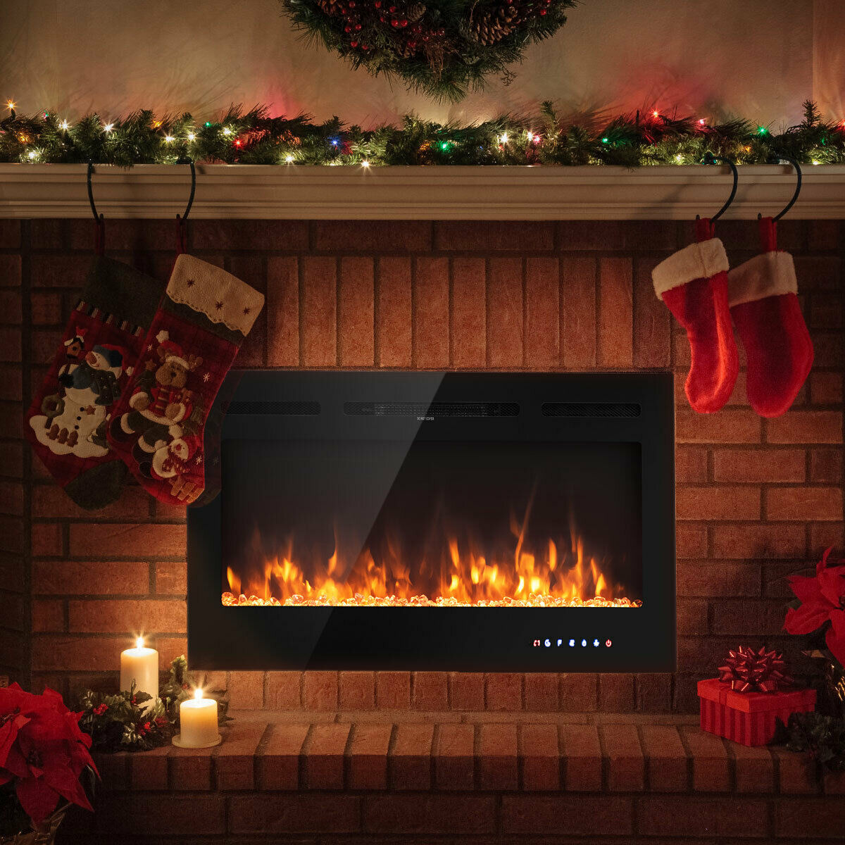 Gymax 40” Electric Fireplace Recessed and Wall Mounted 750W/1500W W/ Multicolor Flame Sansujyuku sansujyuku.com