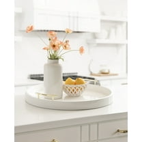 Kate And Laurel Lipton Modern Round Ottoman Tray, 22 Inch Diameter, White and Gold, Decorative Circle Coffee Table Tray for Living Room Decor or Large Serving Tray