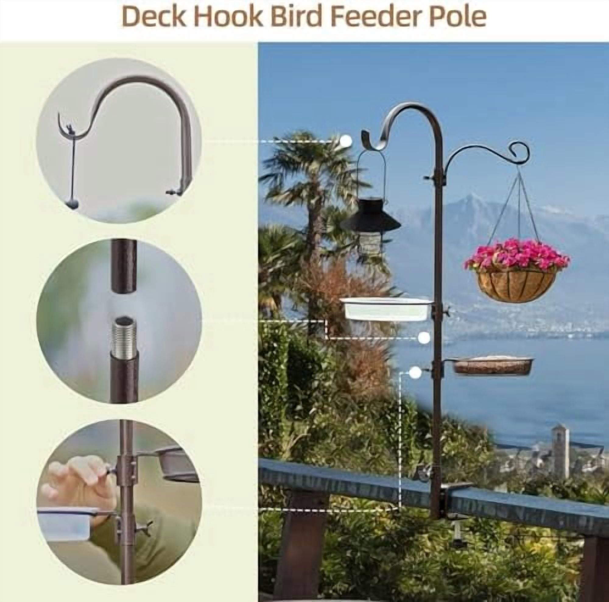 Deck Hook Bird Feeder Pole Bird Feeder Porch Multi Hook Bird Feeding Station Kit Multi Feeder Hanging Kit Premium Bird Bath for Attracting Wild Birds Bird Feeder Planter Hanger
