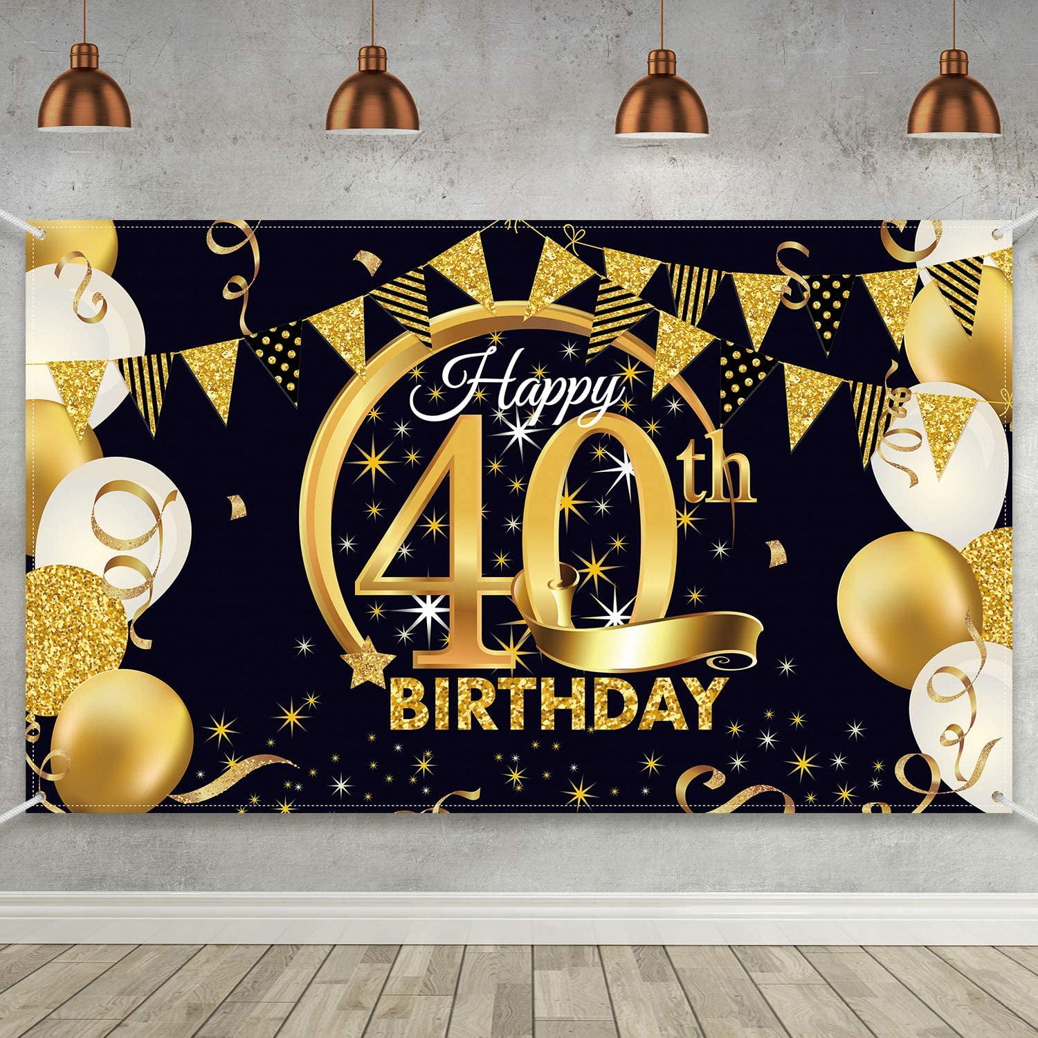 40th Birthday Party Decoration Extra Large Fabric Black Gold Sign 