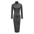 thumbnail image 2 of Women’s Faux Suede Bodycon Dress High Neck Ruched Slim Fit Vintage Midi Dress Color Dark Gray Size XXL, 2 of 5