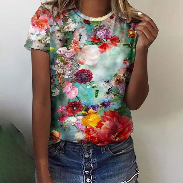 Pntutb moda mujer cuello redondo impresión camisa camisetas manga corta verano camiseta tops blusa Pntutb Pntutb-4568