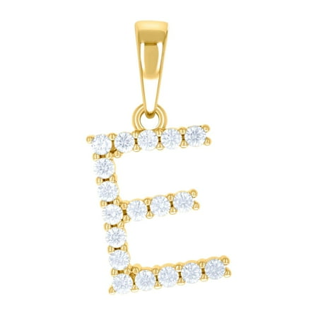 925 Sterling Silver Yellow-tone Unisex Cubic Zirconia Letter Name Personalized Monogram Initial E Alphabet Charm Pendant