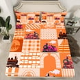thumbnail image 2 of Train Sheet Set For Kids Toddler Cartoon Train Bus Bed Sheets Set Vintage Style Orange And Pink Steam Engine Bedding Sets, Cute Banner Train Transportation Sheets Geometry Lattice Bed Set King, 2 of 5