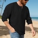 thumbnail image 5 of pstuiky camisa de manga larga para hombre, Camisa de entrenamiento de manga larga con cuello redondo y medio botón informal de colores sólidos para hombre Tops de talla grande para hombre xxl, 5 of 9