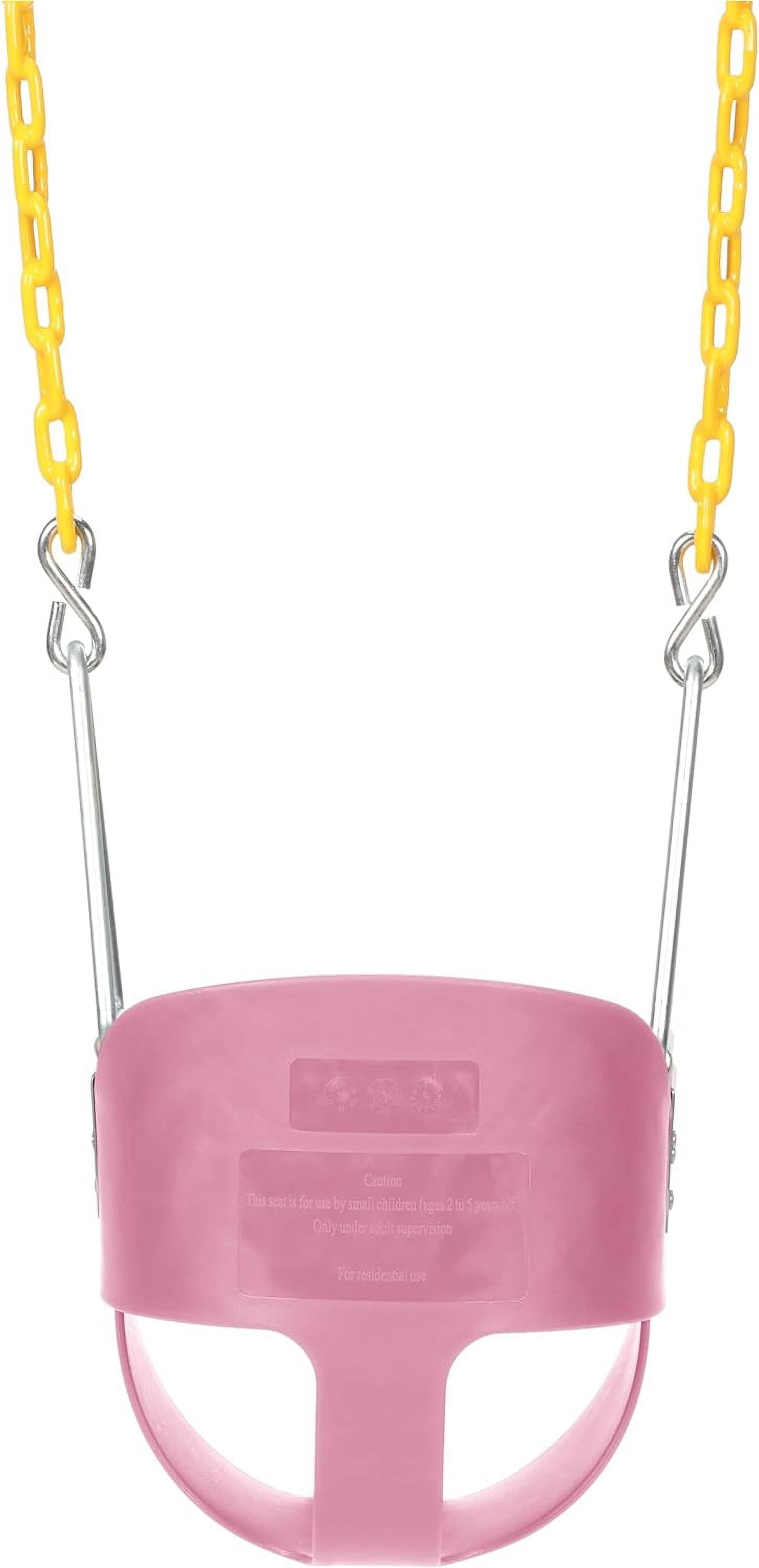 Eastern Jungle Gym Heavy-Duty High Back Full Bucket Toddler Swing Seat | Coated Swing Chains Fully Assembled | Pink Swing Set Accessory