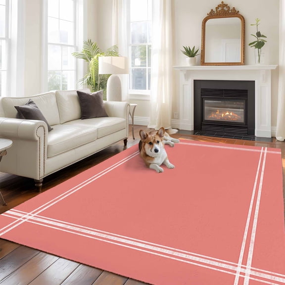 Peach Solid Large Area Rugs 8x10 ft Washable Rug Non Slip Indoor Carpet Absorbent Floor Mat for Living Room Bedroom Dining Room