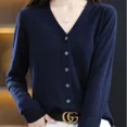 thumbnail image 2 of V-Neck Mid-Length Thin Sweater Cardigan Pure Color Spring Summer Breathable Stretchable Open Front Knitted Vest Women's Fashion, 2 of 5