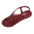 thumbnail image 2 of Flat Thong Sandals with T-Strap and Adjustable Ankle Buckle for Women Wine 9.5, 2 of 7