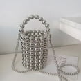 thumbnail image 4 of Bolso de mano con cuentas para mujer, con decoración de perlas blancas, para vestido de noche, con cadena interior desmontable, 4 of 5