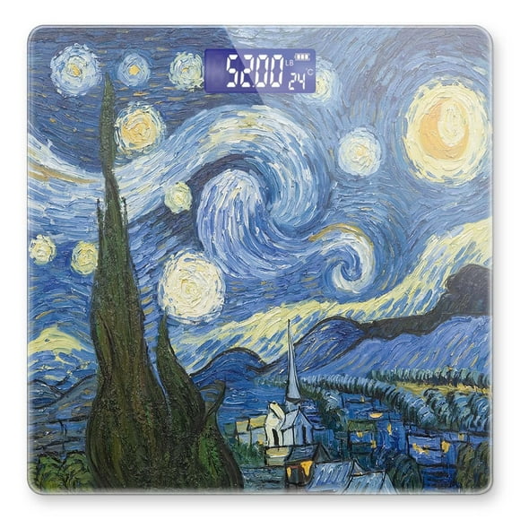 Báscula digital para baño, báscula para peso corporal de 400 lb, báscula digital personalizada con pantalla retroiluminada, fácil lectura (batería no incluida), cielo estrellado abstracto azul.
