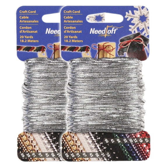 Needloft Craft Cord - #21 Solid Metallic Silver - 2 Pack (2x20yds) = 40 Yards