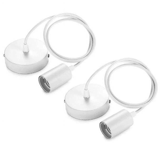 Juego de 2 lámparas colgantes de metal, portalámparas E27 con cable, cable de caída de 100 cm, cable de suspensión, ideal para iluminación de techo, color blanco