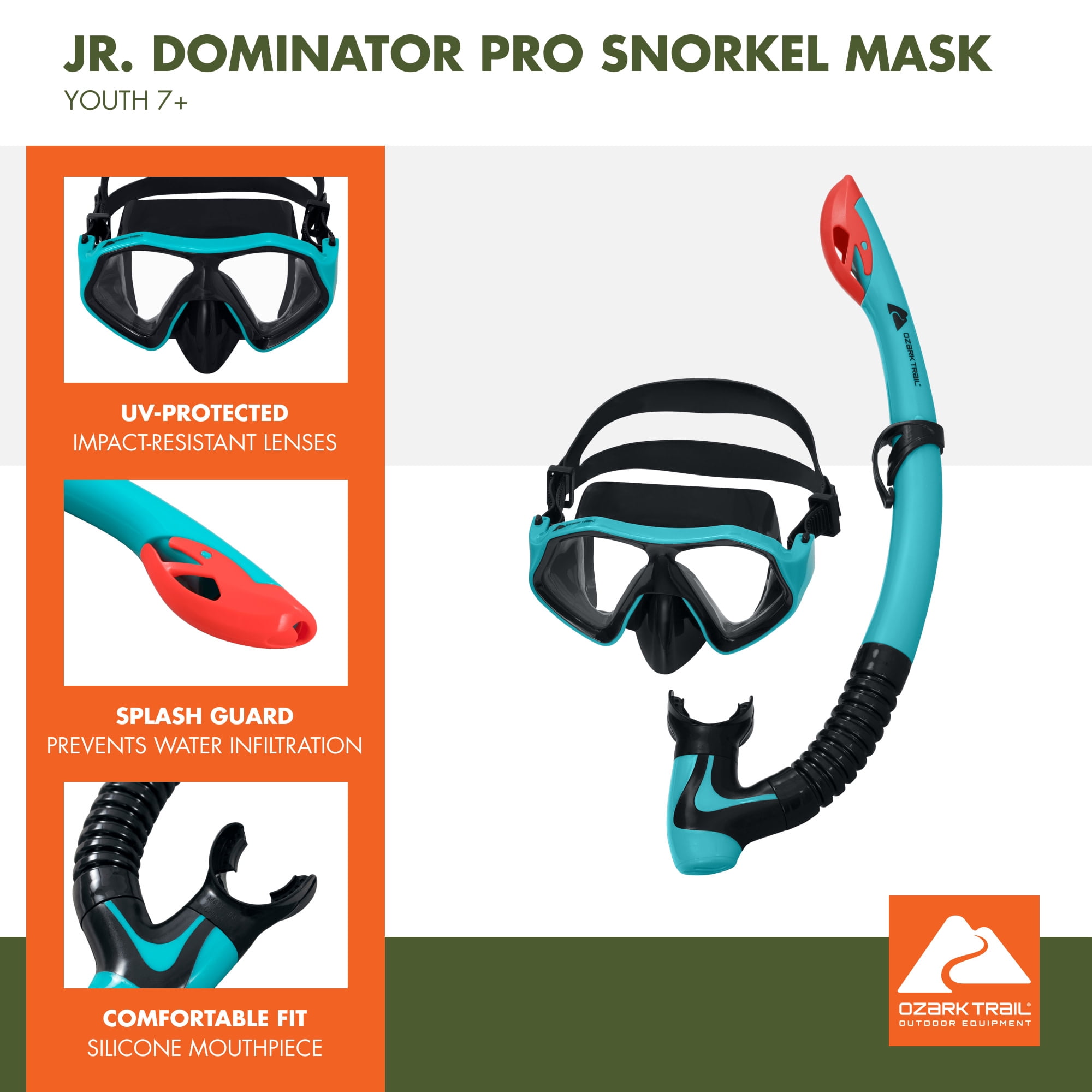 (2 pack) Ozark Trail Jr. Dominator Pro Youth 7+ Snorkel Mask